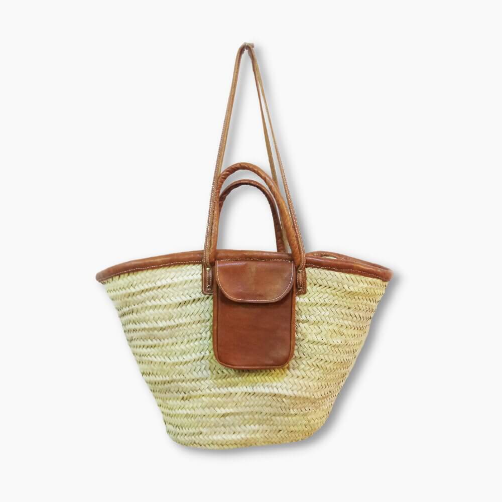 Natural Straw Beach Bag – Handwoven Tote with Leather Pocket & Straps image 6