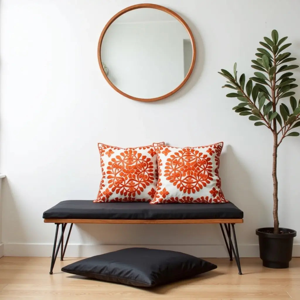 Orange Damask Embroidered Cotton Cushion Set 17.4″ – Set of 2 image 9