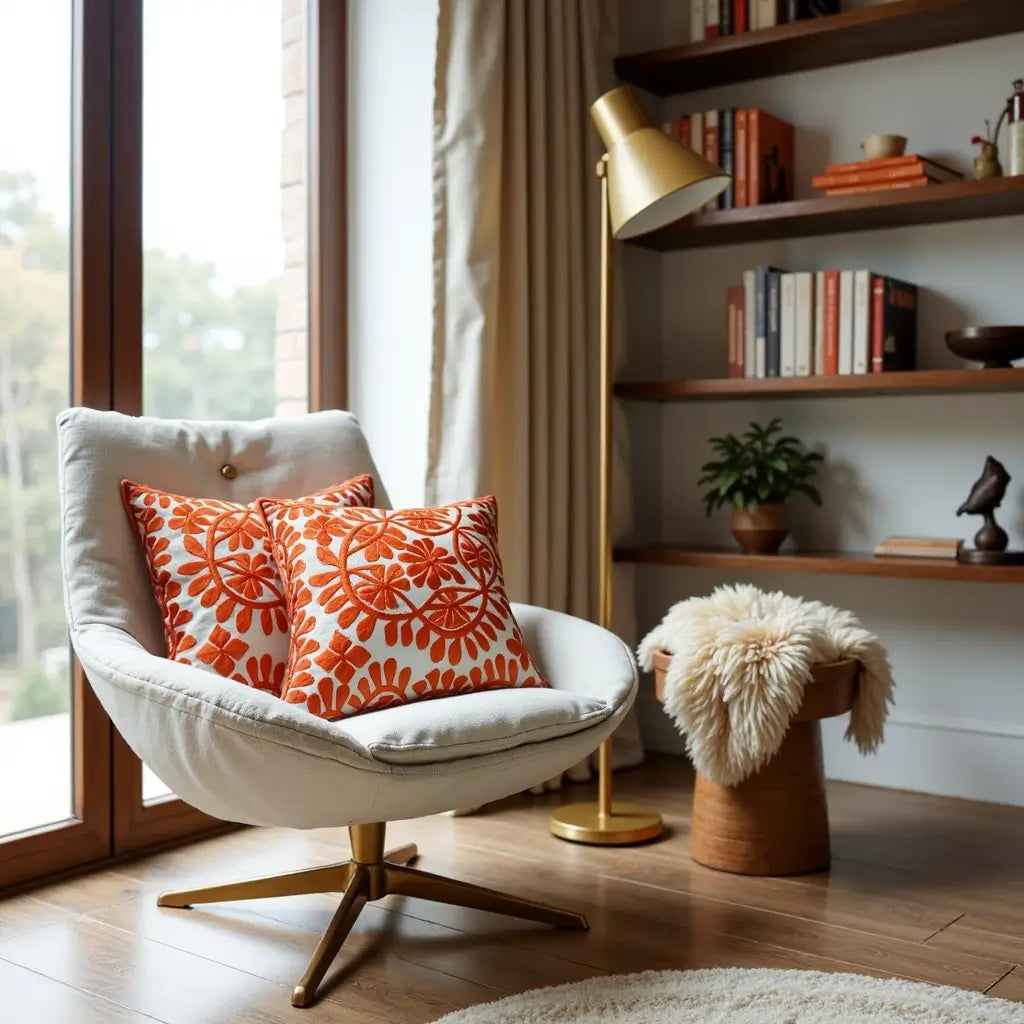 Orange Damask Embroidered Cotton Cushion Set 17.4″ – Set of 2 image 3