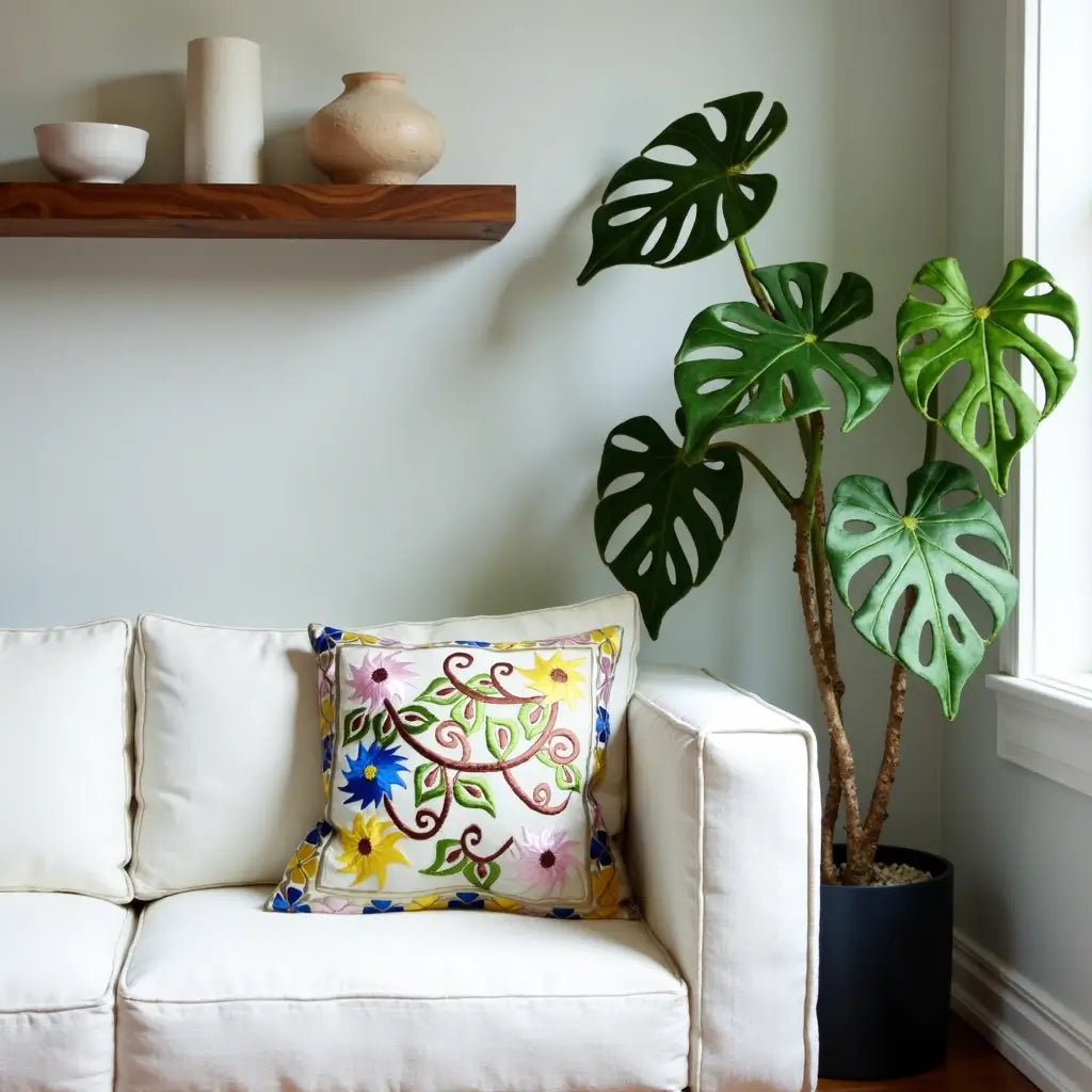 Embroidered Garden Pillow Covers with Birds & Flowers – Cotton Silk Set image 9