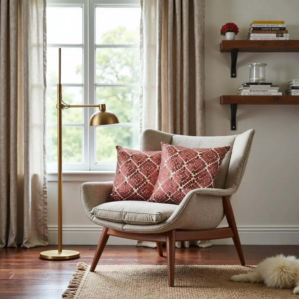 Geometric Leather Appliqué Pillow Covers 18×18 – Terracotta Cotton Set of 2 image 9