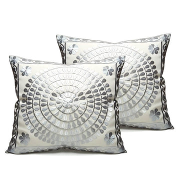 Gray Spiral Medallion Silk Pillow Covers 17.4″ – Luxury Set of 2 image