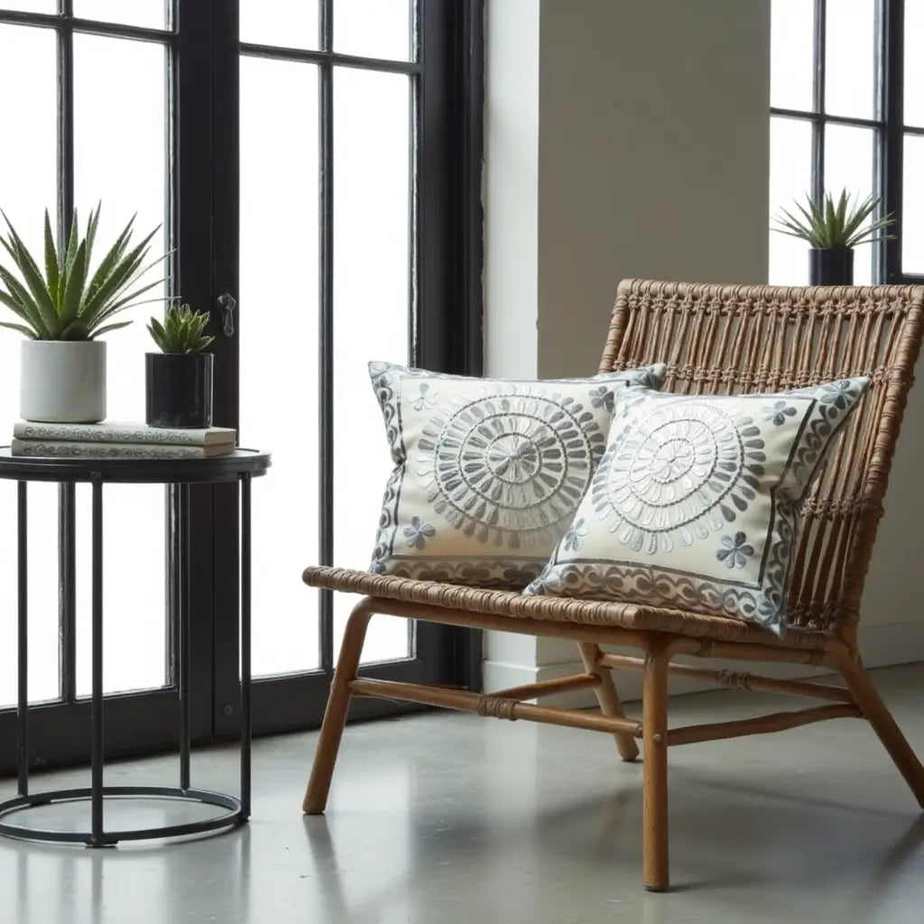 Gray Spiral Medallion Silk Pillow Covers 17.4″ – Luxury Set of 2 image