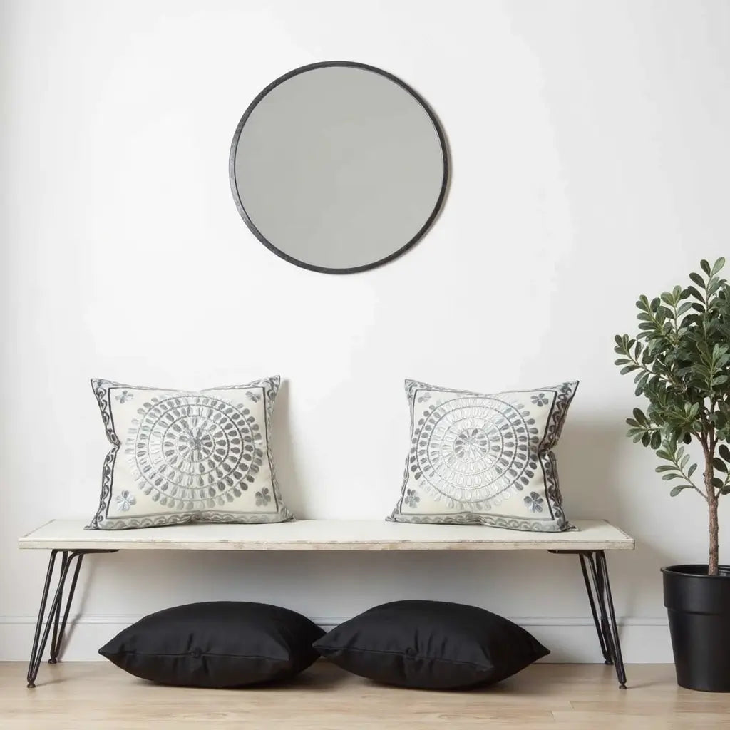 Gray Spiral Medallion Silk Pillow Covers 17.4″ – Luxury Set of 2 image 3