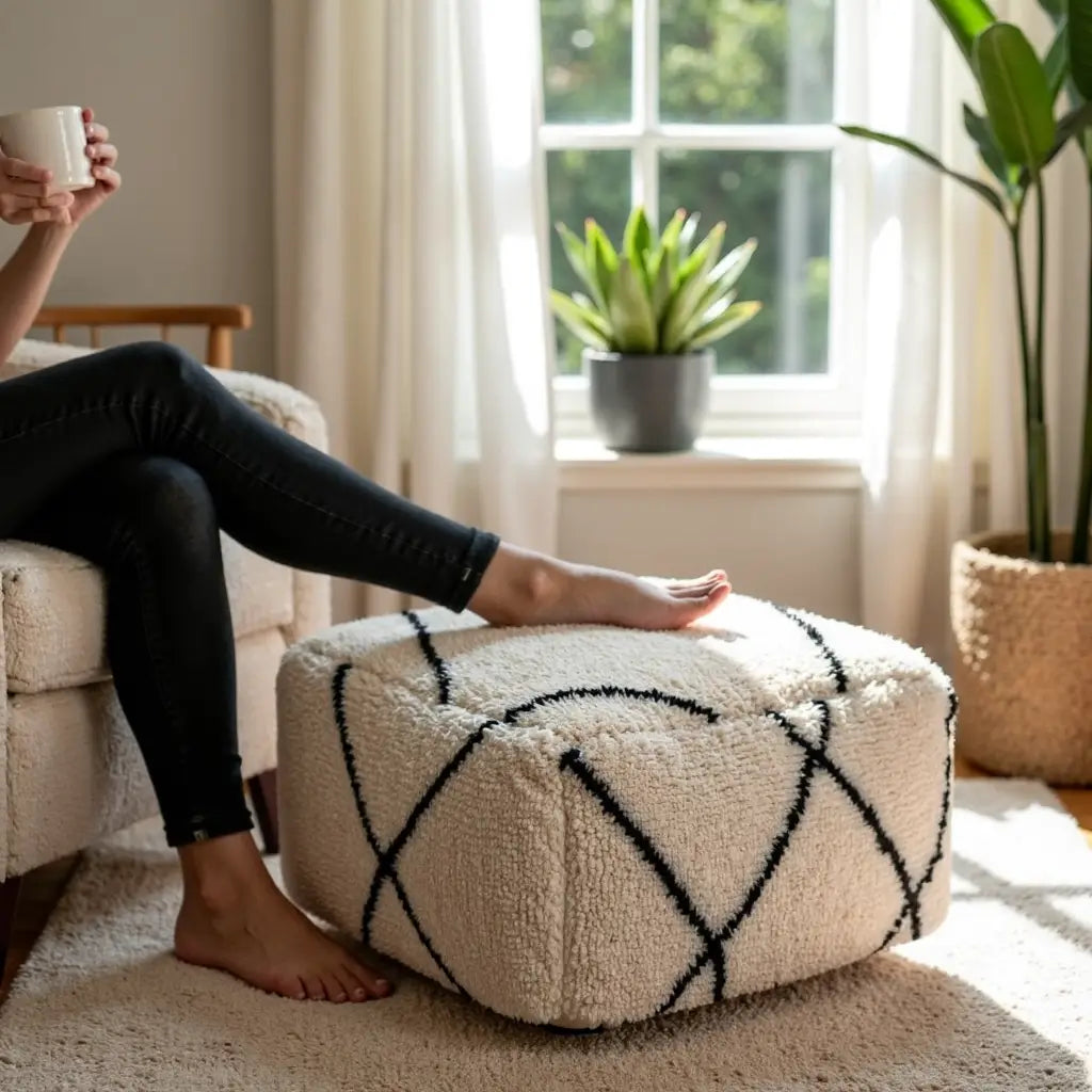 Moroccan Floor Cushions White In Black image