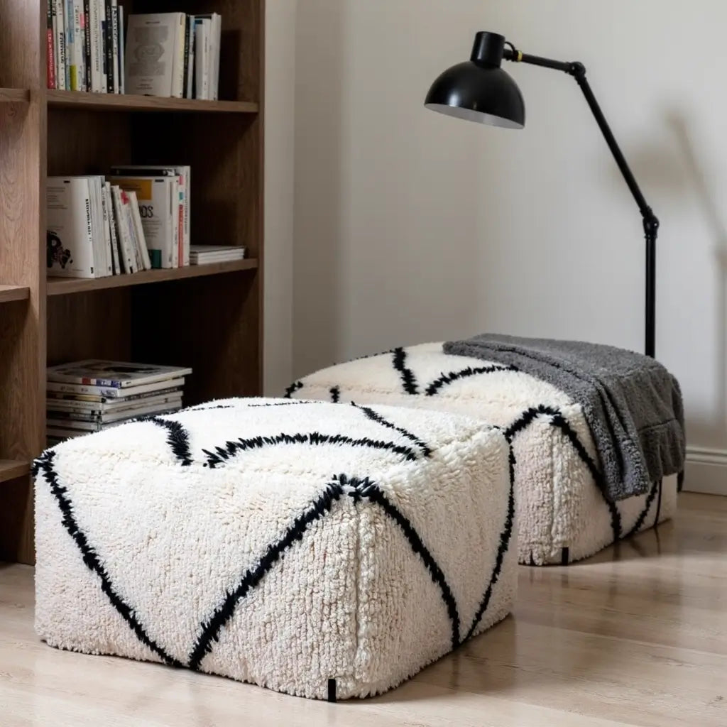 Moroccan Floor Cushions White In Black image 5