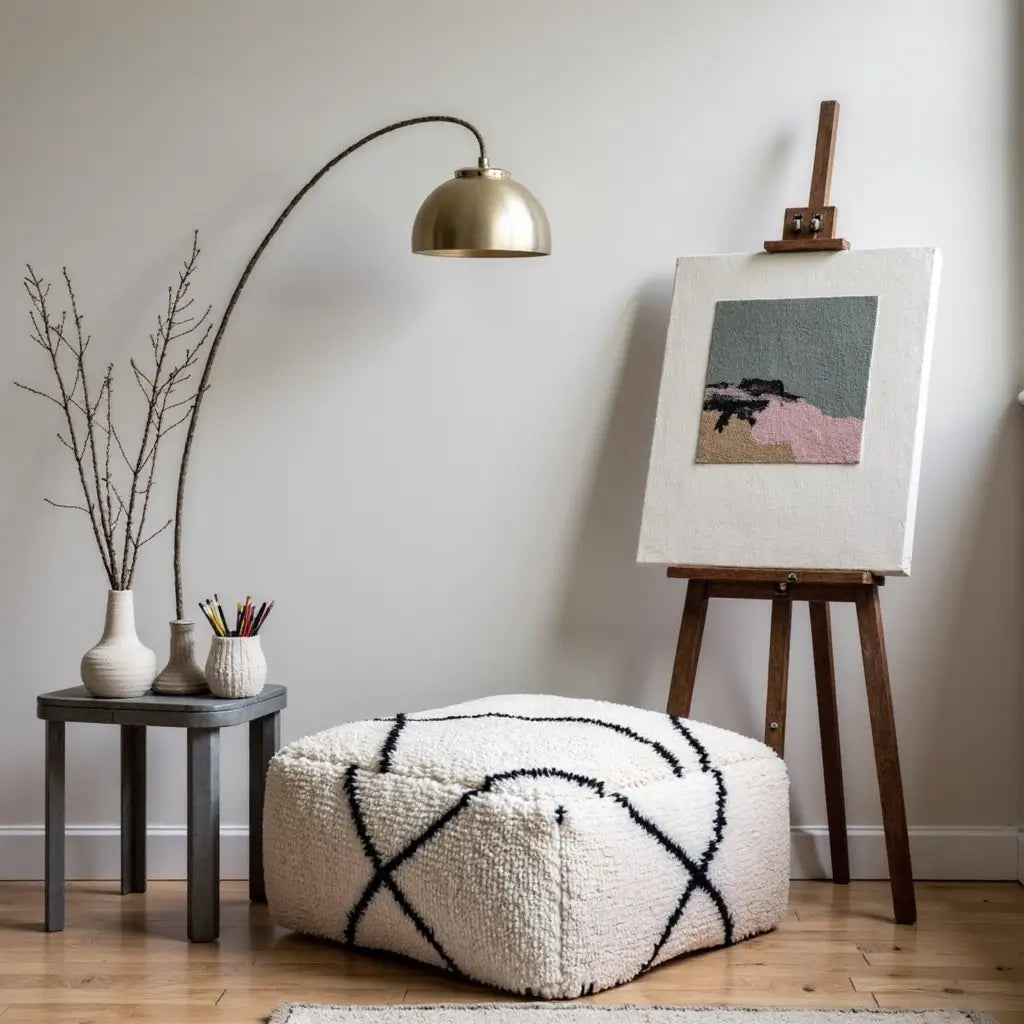 Moroccan Floor Cushions White In Black image 3