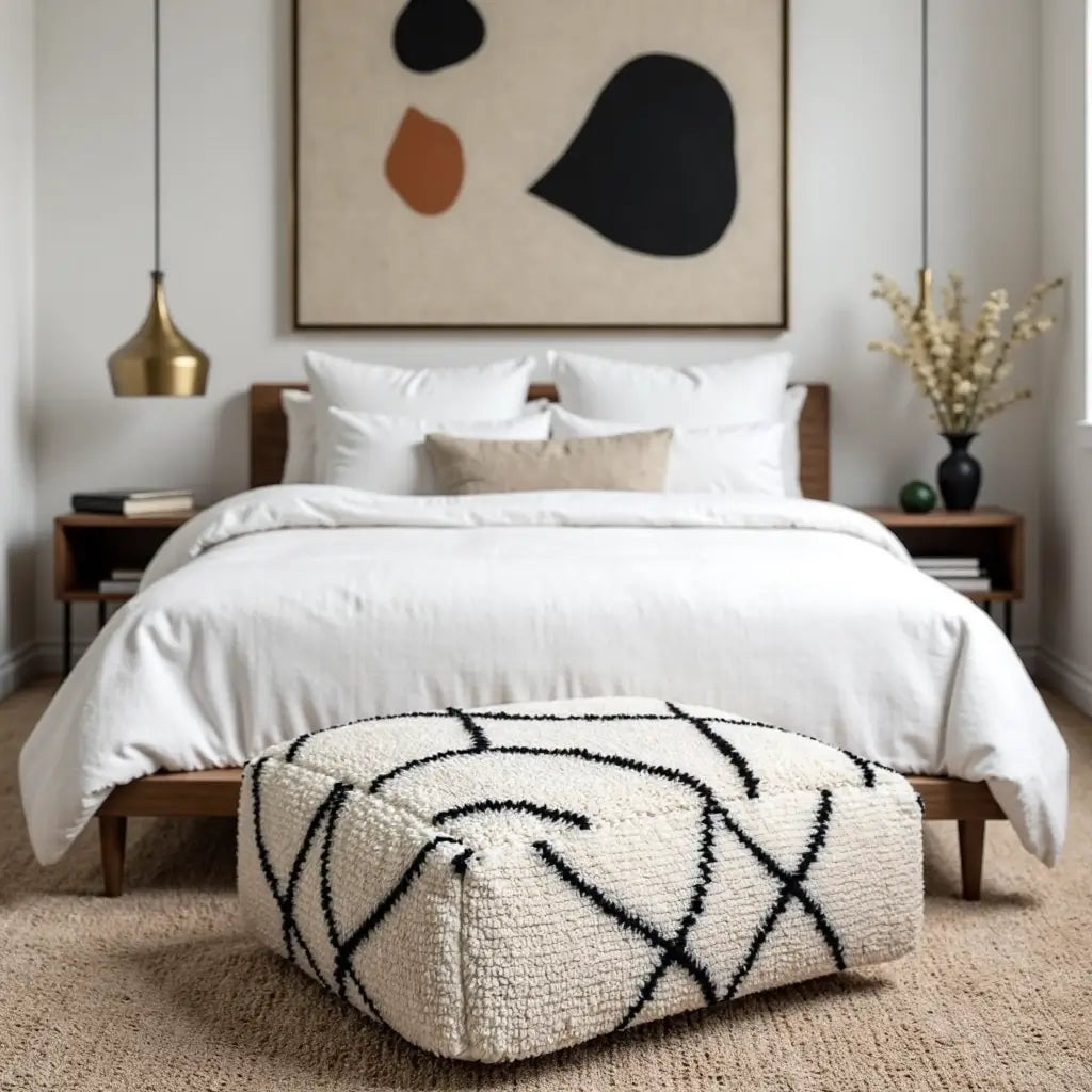 Moroccan Floor Cushions White In Black image 4