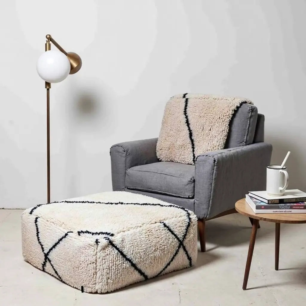 Moroccan Floor Cushions White In Black image 6