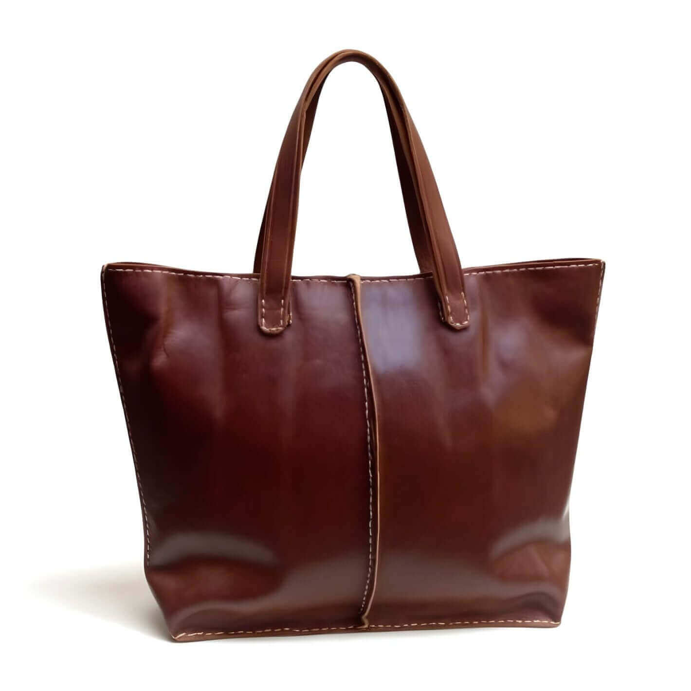 Cognac Leather Tote Bag – Handcrafted Market Shopper for Work & Travel image