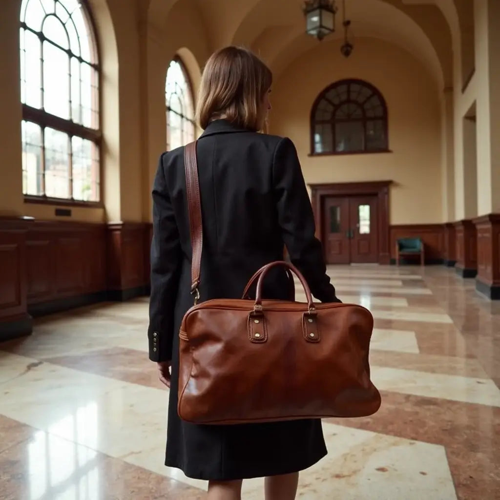 Cognac Leather Weekend Bag – Handcrafted Travel Duffle for Getaways image 4