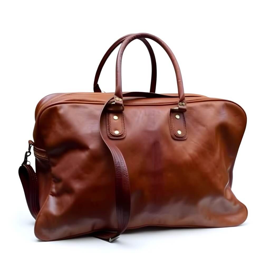 Cognac Leather Weekend Bag – Handcrafted Travel Duffle for Getaways image