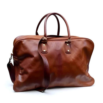 Cognac Leather Weekend Bag – Handcrafted Travel Duffle for Getaways image