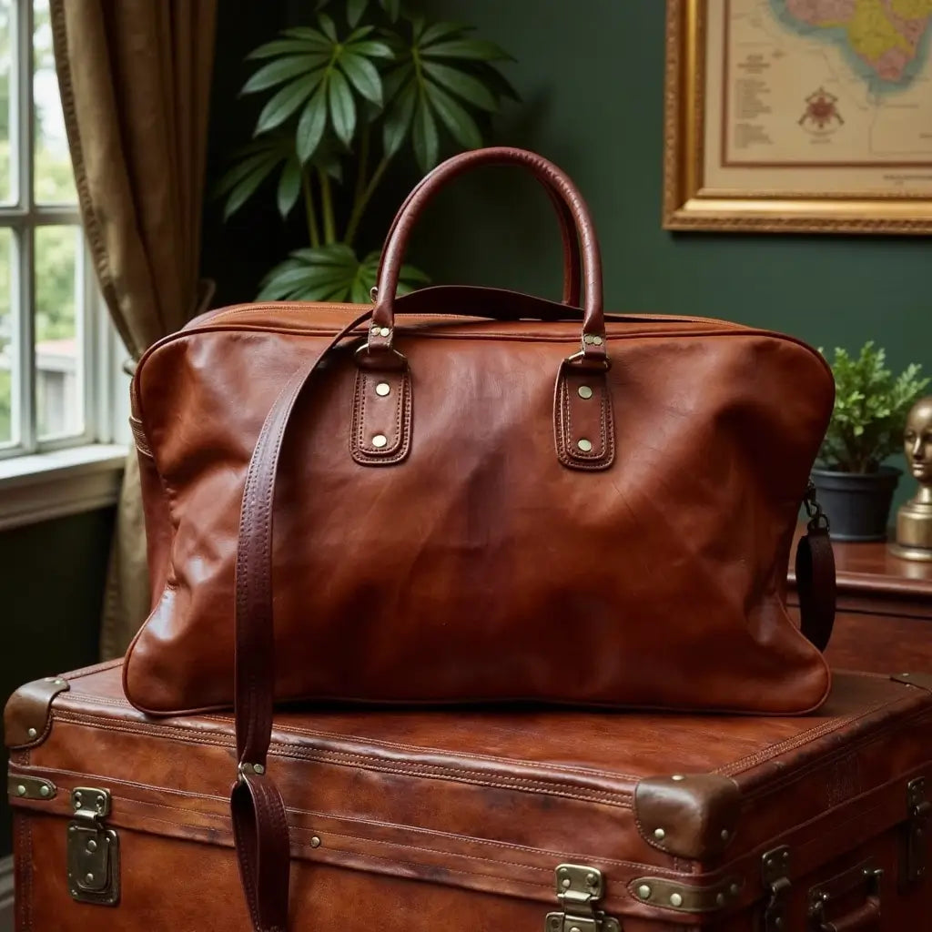 Cognac Leather Weekend Bag – Handcrafted Travel Duffle for Getaways image 3