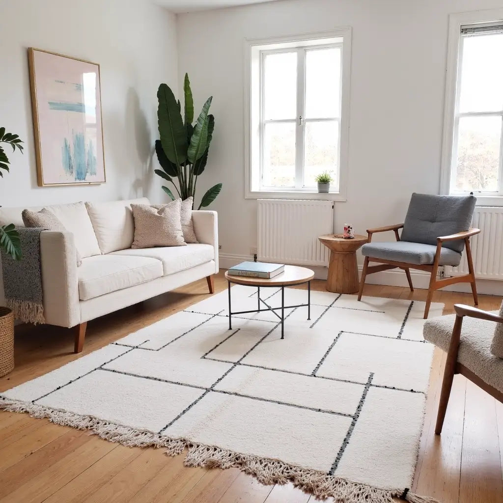 Handmade White Moroccan Geometric Rug – 2x3m Premium Wool image 5