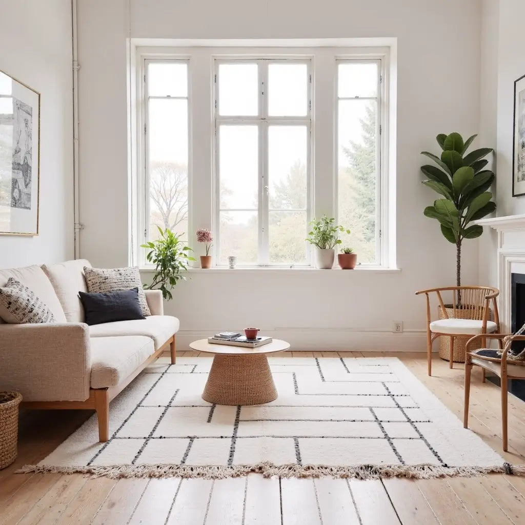 Handmade White Moroccan Geometric Rug – 2x3m Premium Wool image 6