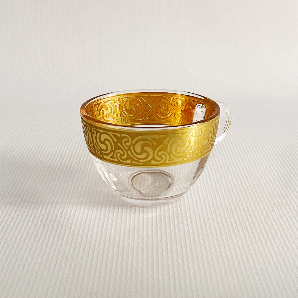 Gold Pattern Glass Coffee Cups with Integrated Saucers – Set of 6 image 5