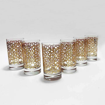 Gold Pattern Luxury Tea Glasses Set of 6 – Handcrafted Geometric Design image