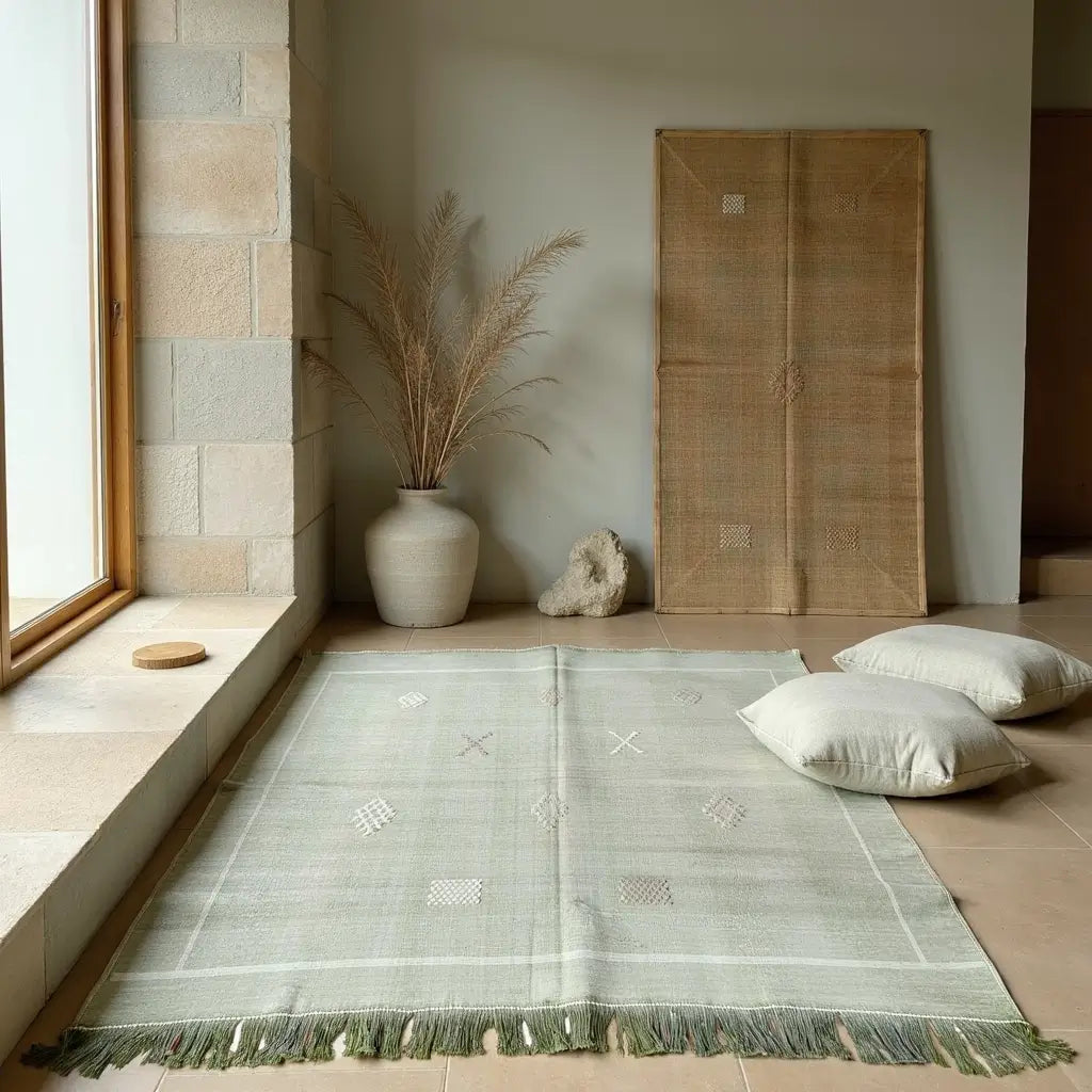 Handwoven Green Cactus Silk Rug 100x150cm – Berber Indoor/Outdoor Carpet image 8