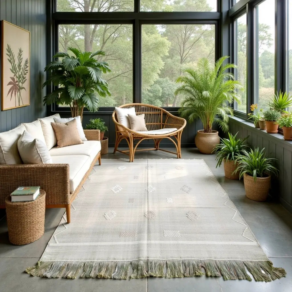 Handwoven Green Cactus Silk Rug 100x150cm – Berber Indoor/Outdoor Carpet image