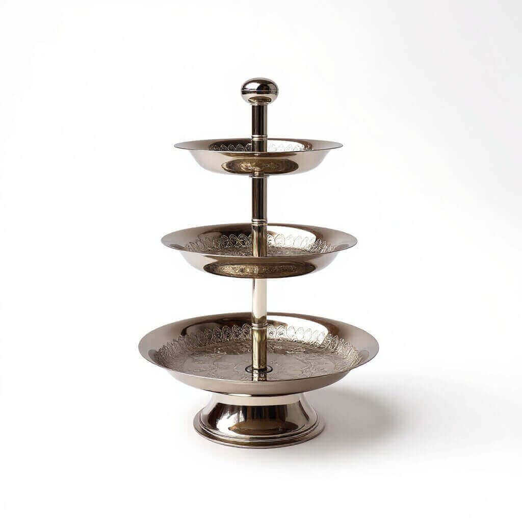 Silver-Plated 3-Tier Cake Stand – Hand-Engraved Brass Serving Tower image 3