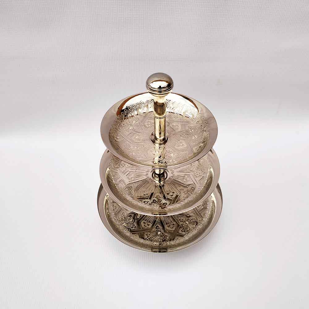 Silver-Plated 3-Tier Cake Stand – Hand-Engraved Brass Serving Tower image 7