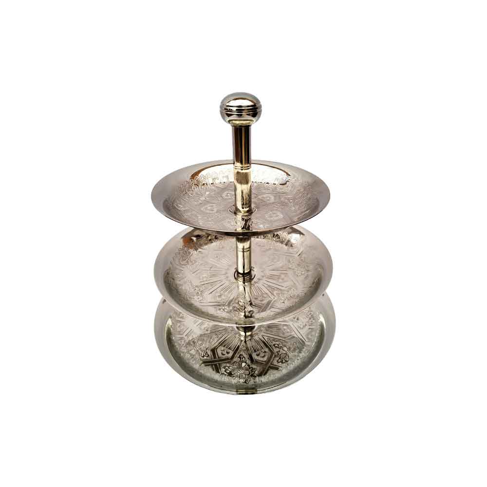 Silver-Plated 3-Tier Cake Stand – Hand-Engraved Brass Serving Tower image 6