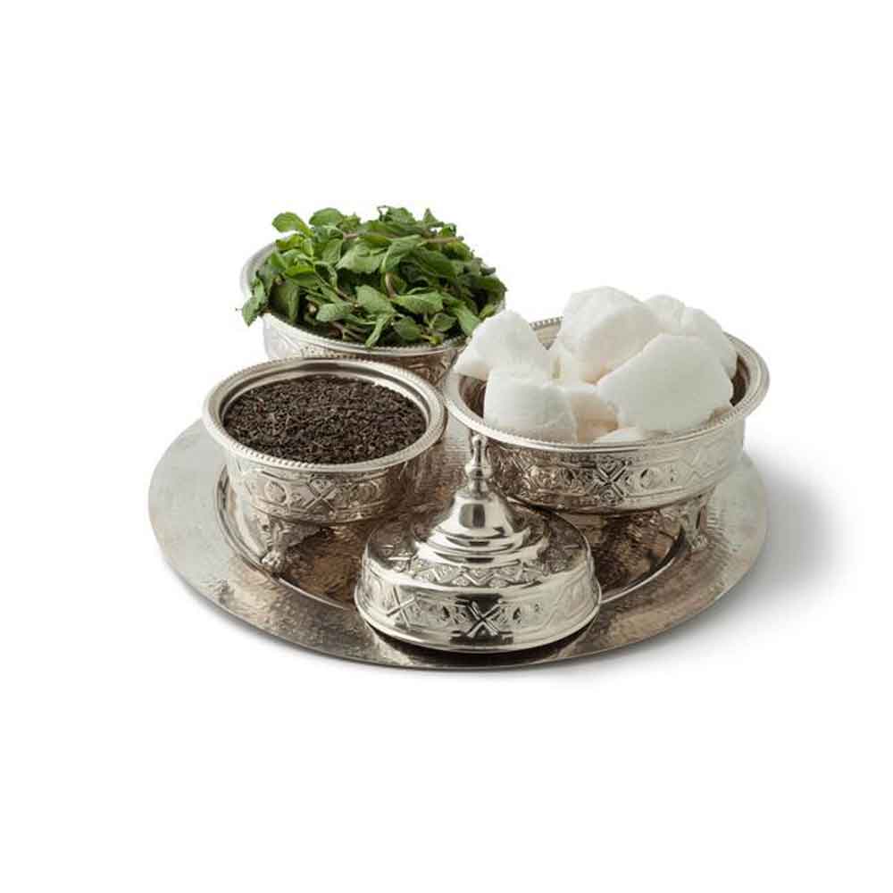 Hand Hammered Silver Tea Set – 3 Container Service with Ornate Tray image 2