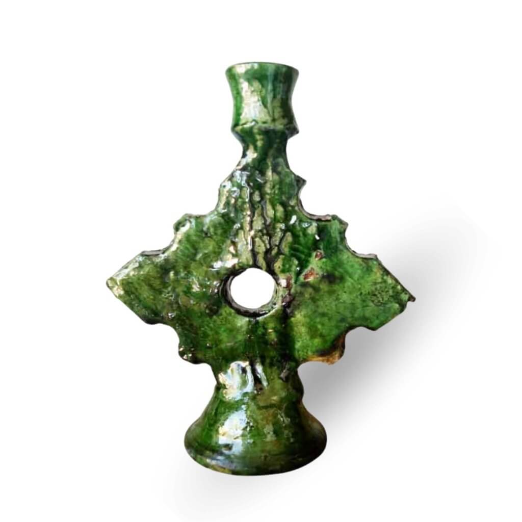 Artisanal Vintage Ceramic Candle Holders – Tamegroute Cross Design 11.8″ image 2