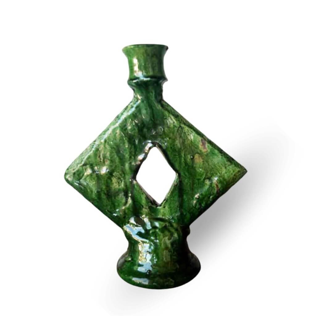 Tamegroute Green Ceramic Candle Holder 35cm – Diamond Cutout Design image 7