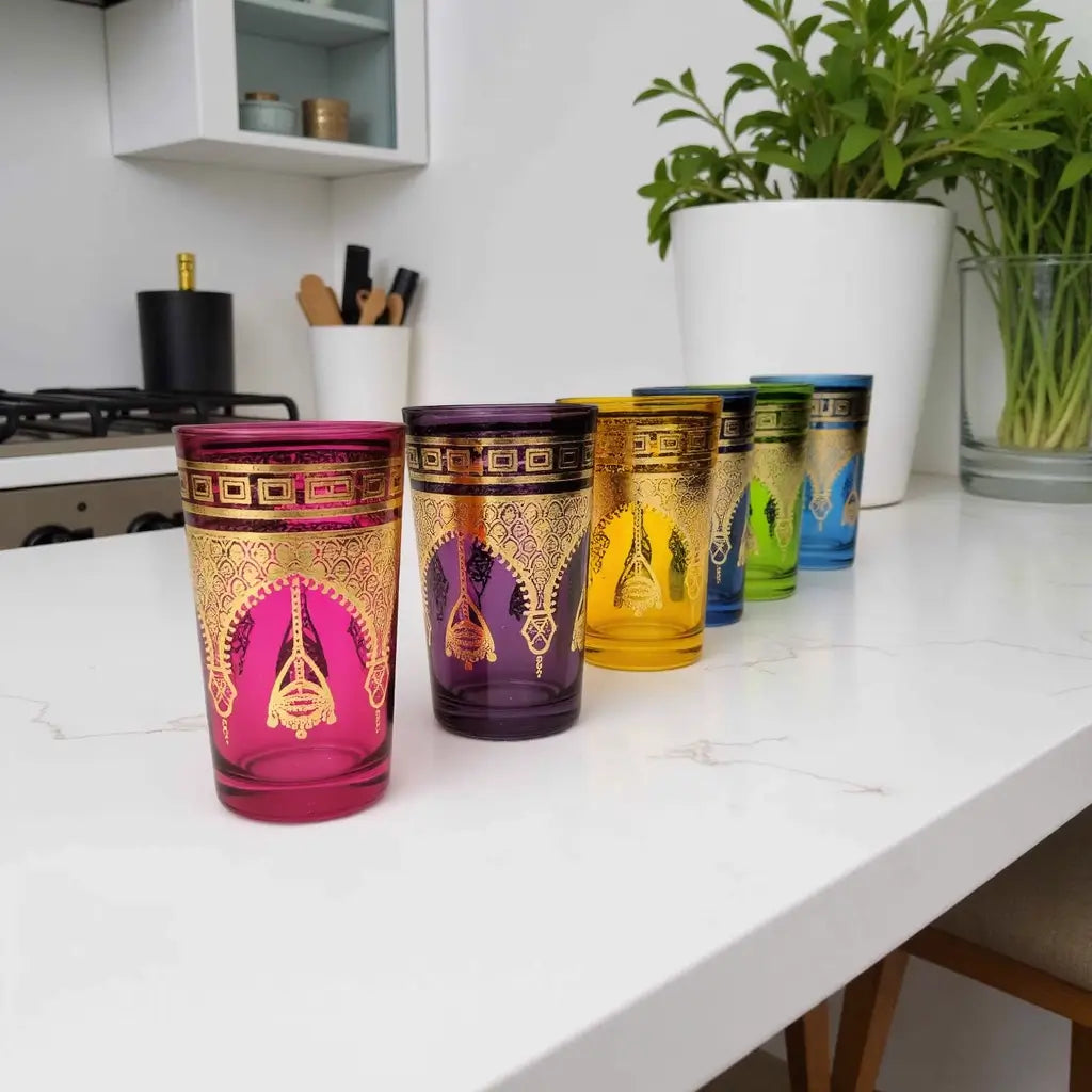 Hand-Painted Multicolor Tea Glasses Set – Golden Henna Design (6-Piece) image 3