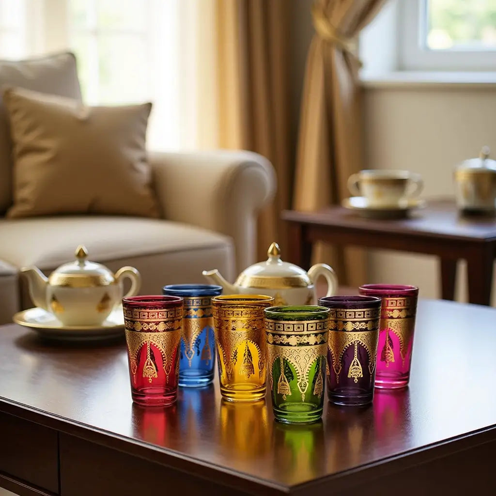Hand-Painted Multicolor Tea Glasses Set – Golden Henna Design (6-Piece) image 6