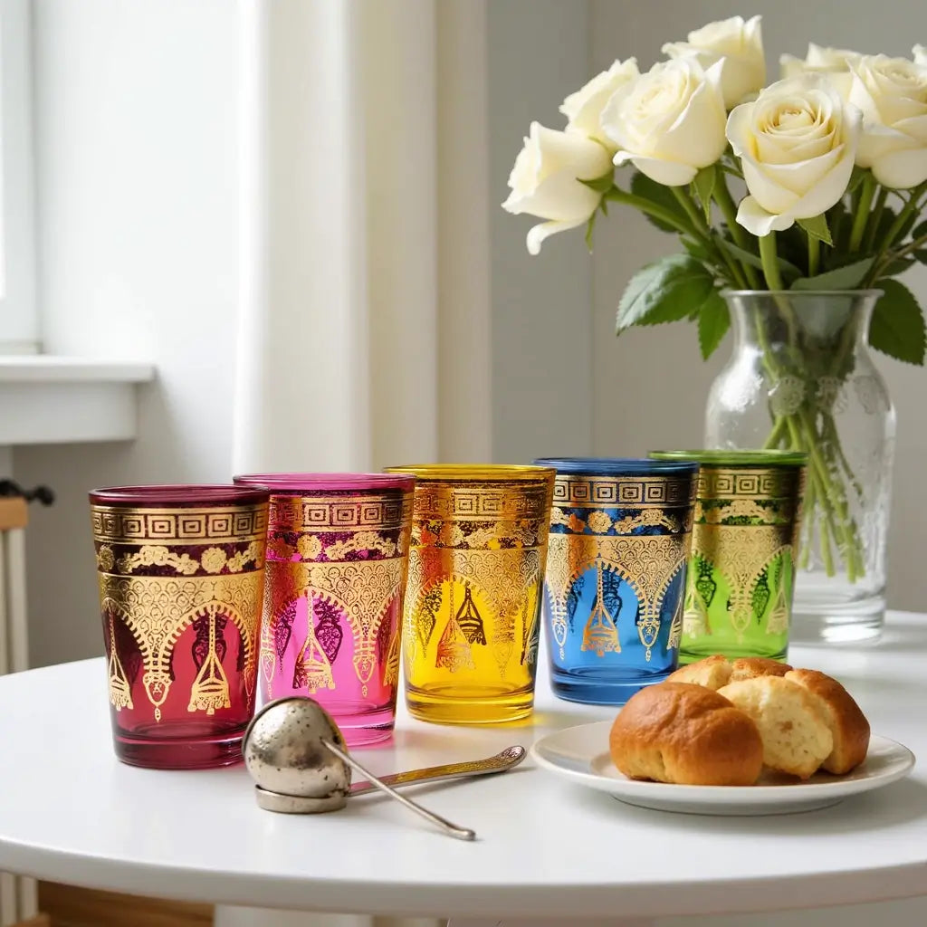 Hand-Painted Multicolor Tea Glasses Set – Golden Henna Design (6-Piece) image 2