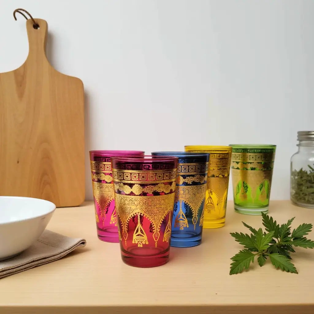 Hand-Painted Multicolor Tea Glasses Set – Golden Henna Design (6-Piece) image 4