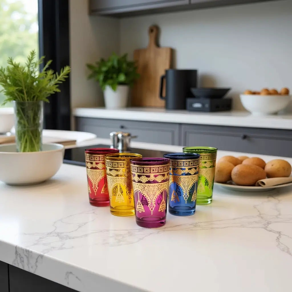 Hand-Painted Multicolor Tea Glasses Set – Golden Henna Design (6-Piece) image 5