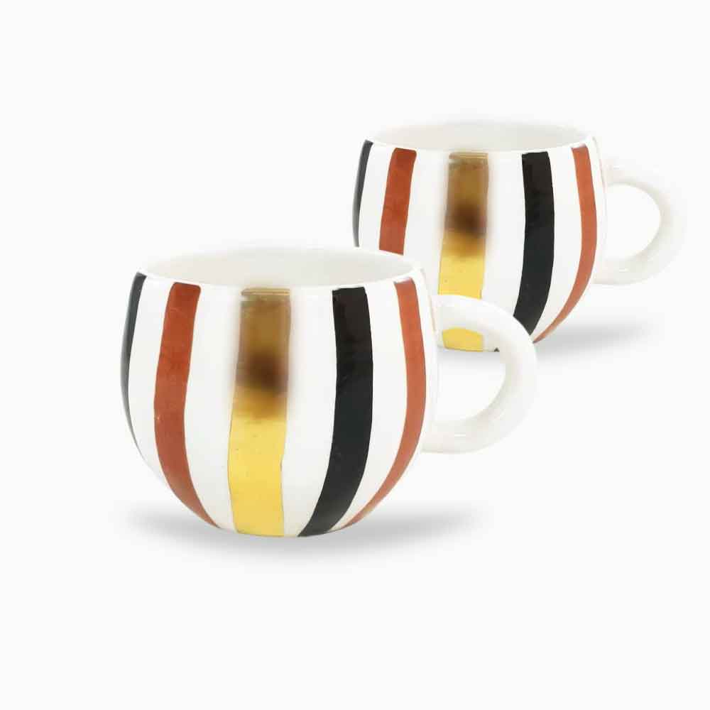 Set of 2 Handmade Ceramic Mugs with Gold Ornaments – Striped Design image 4