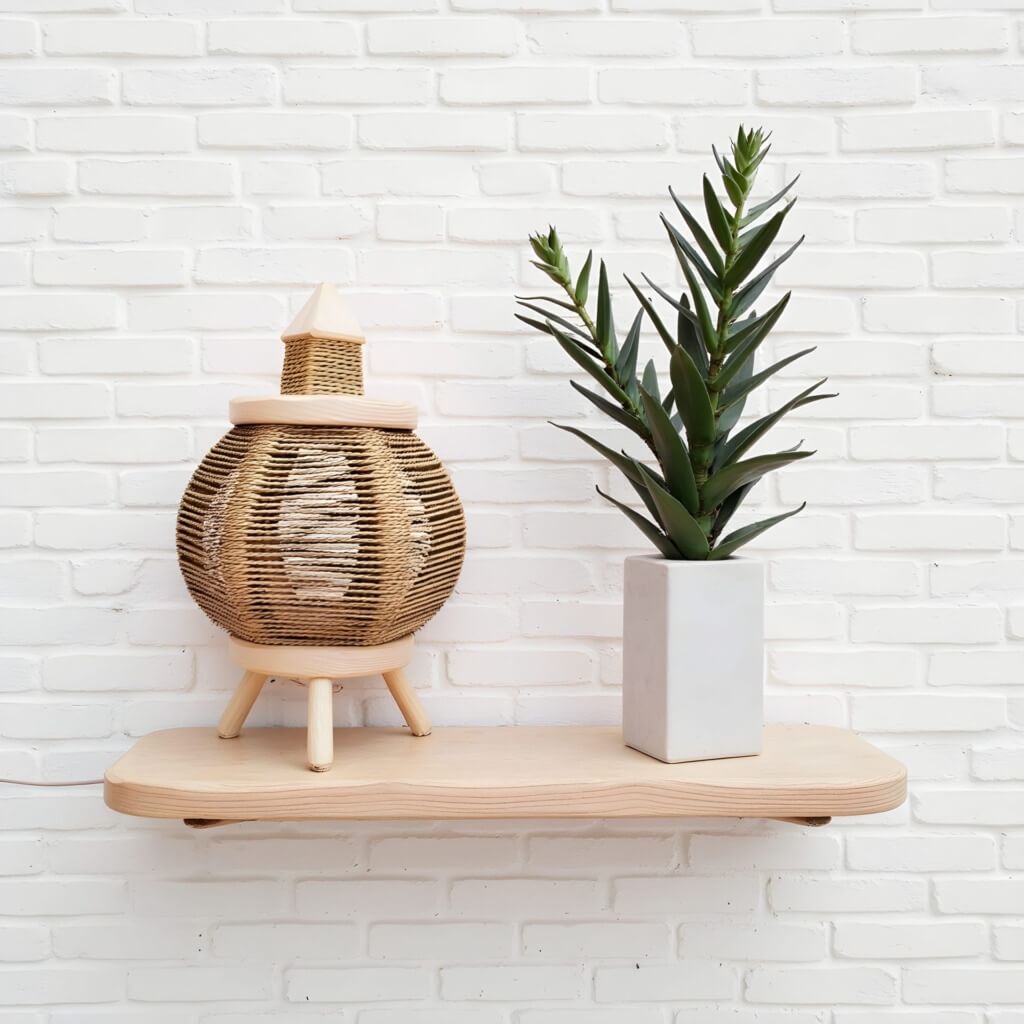 Round Straw Table Lamp with Lemon Wood Base – Handwoven Natural Lighting image