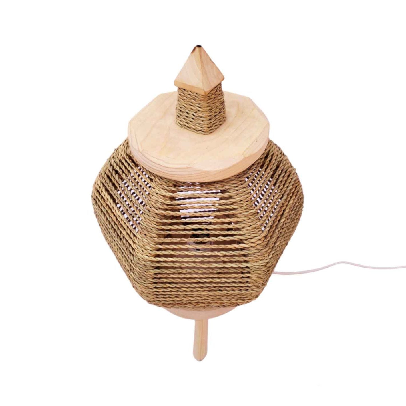 Round Straw Table Lamp with Lemon Wood Base – Handwoven Natural Lighting image 10