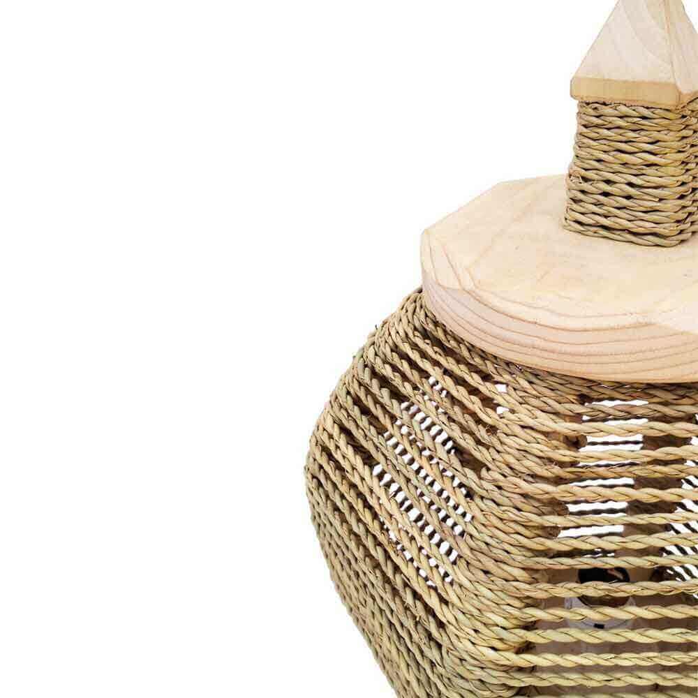 Round Straw Table Lamp with Lemon Wood Base – Handwoven Natural Lighting image 11