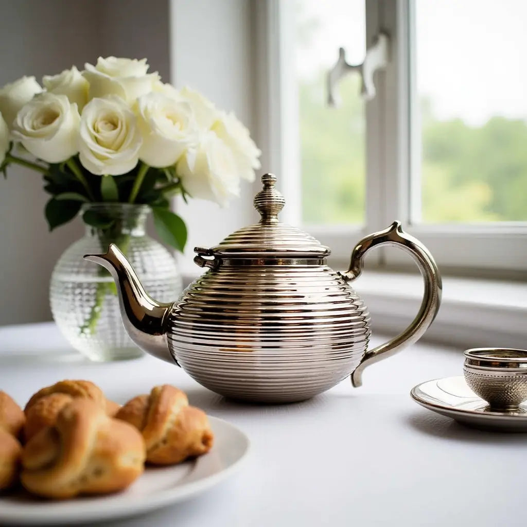 Silver-Plated Ribbed Teapot – Contemporary Moroccan Tea Service image 2