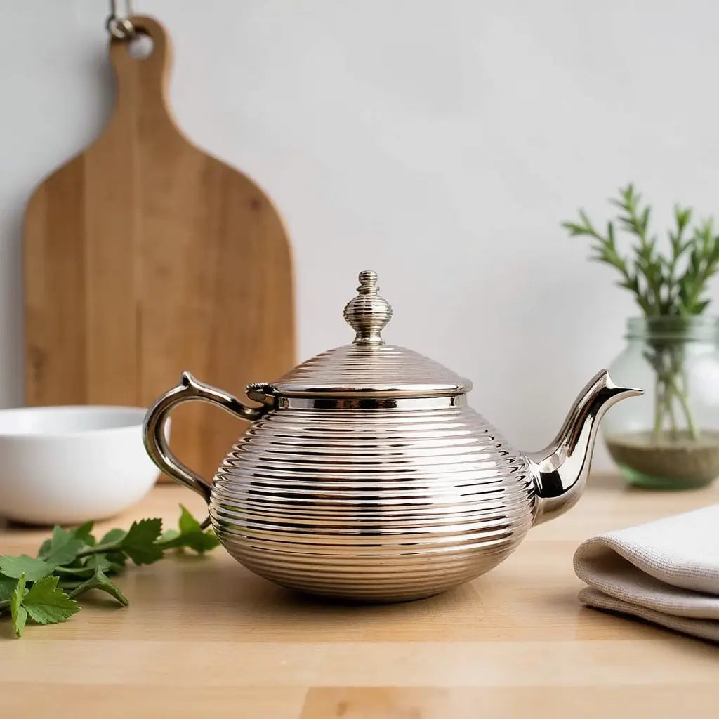Silver-Plated Ribbed Teapot – Contemporary Moroccan Tea Service image 4