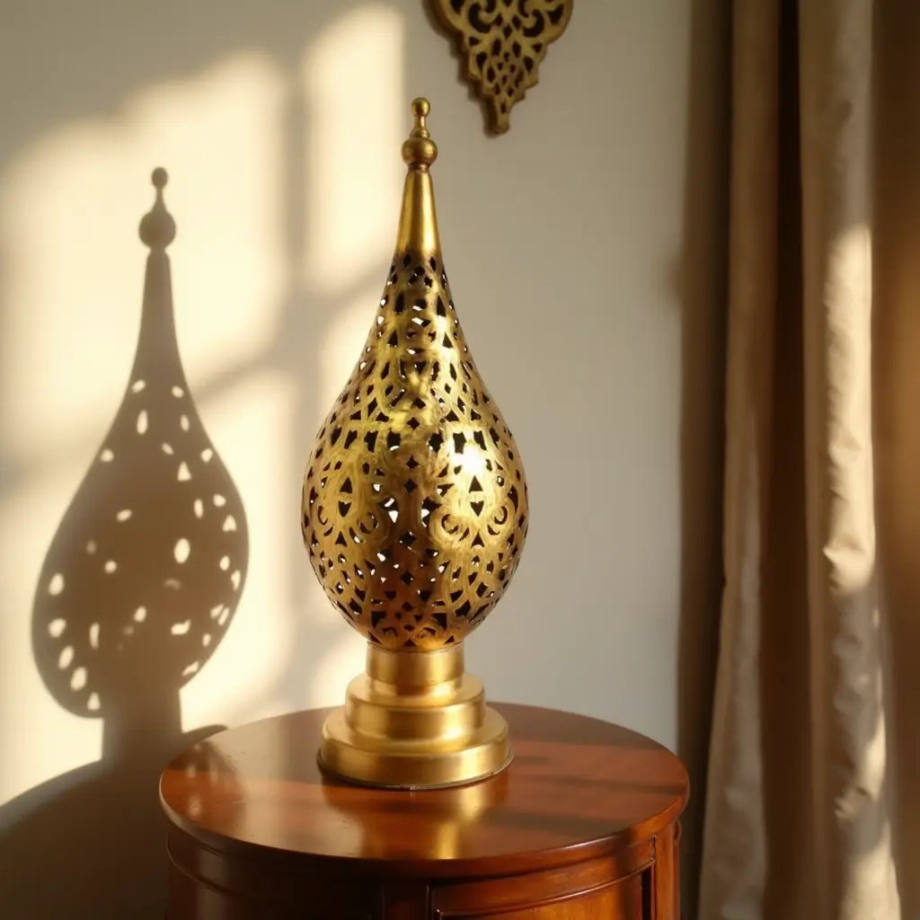 Brass Bedside Lamp 14″ – Hand-Pierced Moroccan Table Lamp with Arabesque Patt… image 9