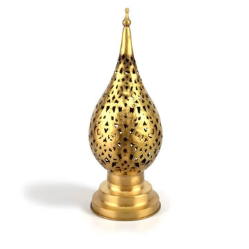 Brass Bedside Lamp 14″ – Hand-Pierced Moroccan Table Lamp with Arabesque Patt… image