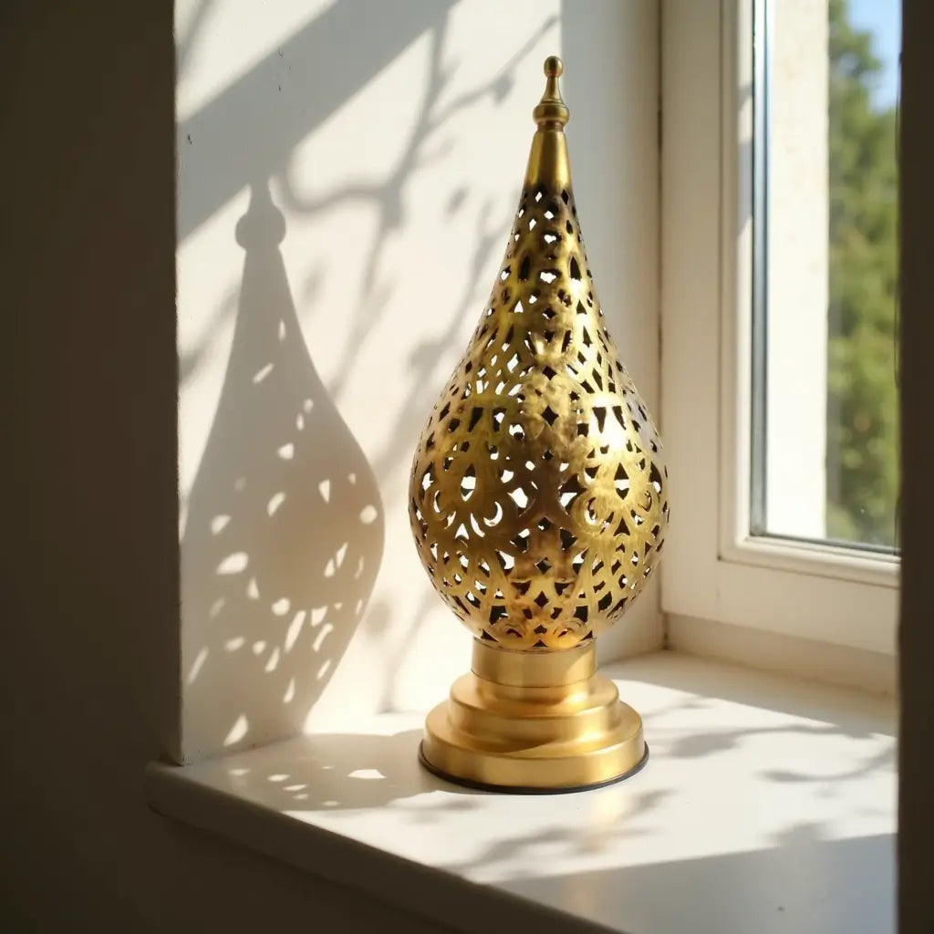 Brass Bedside Lamp 14″ – Hand-Pierced Moroccan Table Lamp with Arabesque Patt… image 3