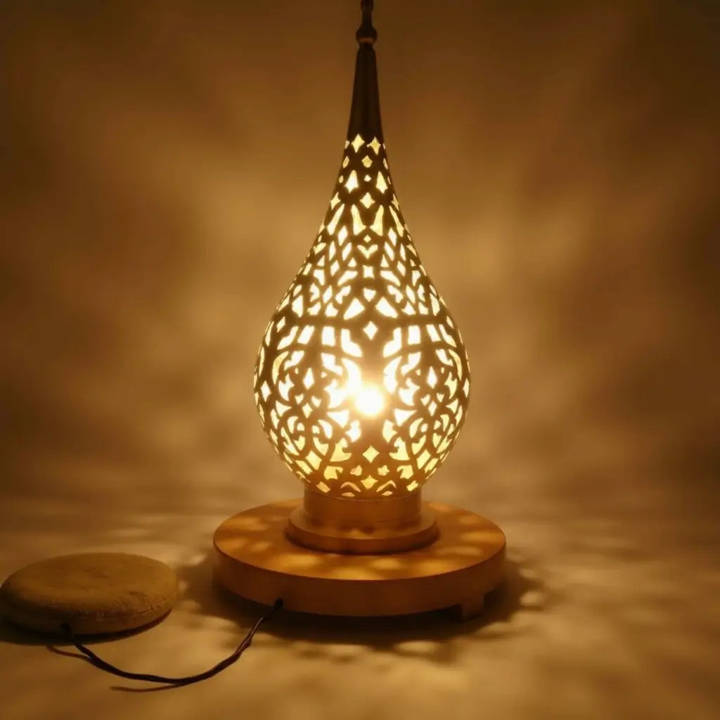 Brass Bedside Lamp 14″ – Hand-Pierced Moroccan Table Lamp with Arabesque Patt… image 5