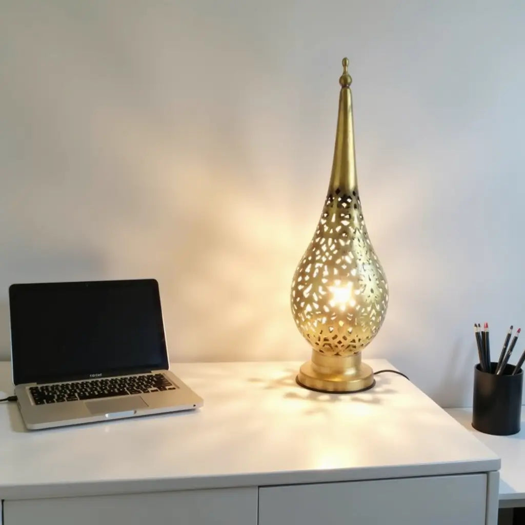 Brass Bedside Lamp 14″ – Hand-Pierced Moroccan Table Lamp with Arabesque Patt… image 6