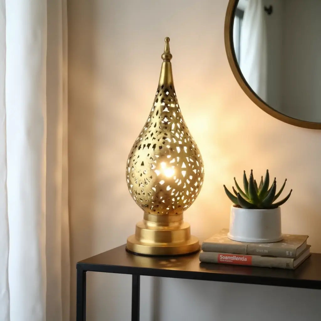 Brass Bedside Lamp 14″ – Hand-Pierced Moroccan Table Lamp with Arabesque Patt… image 8