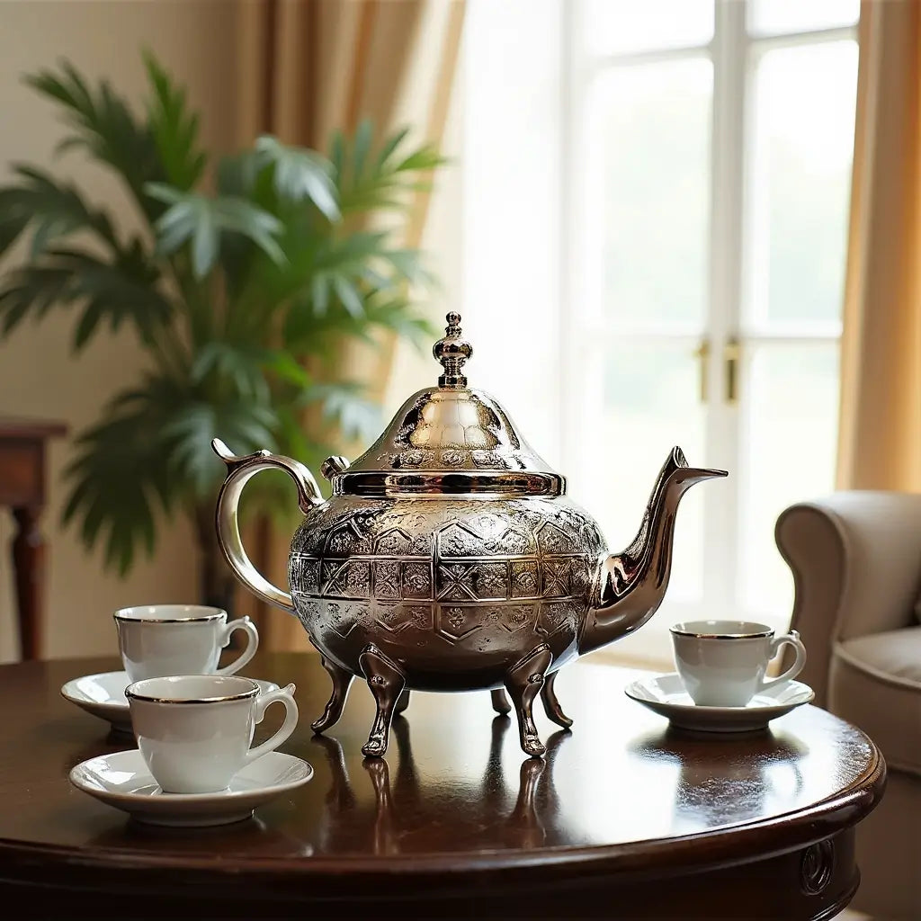 Large Engraved Silver Teapot – Hand-Carved 8-12 Servings image 2