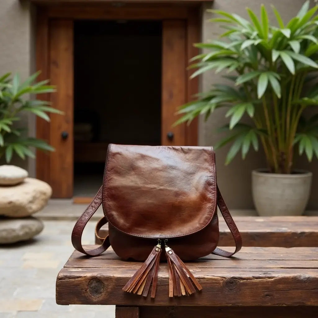 Brown Leather Crossbody Bag with Tassel Detail – Handcrafted Purse image 4
