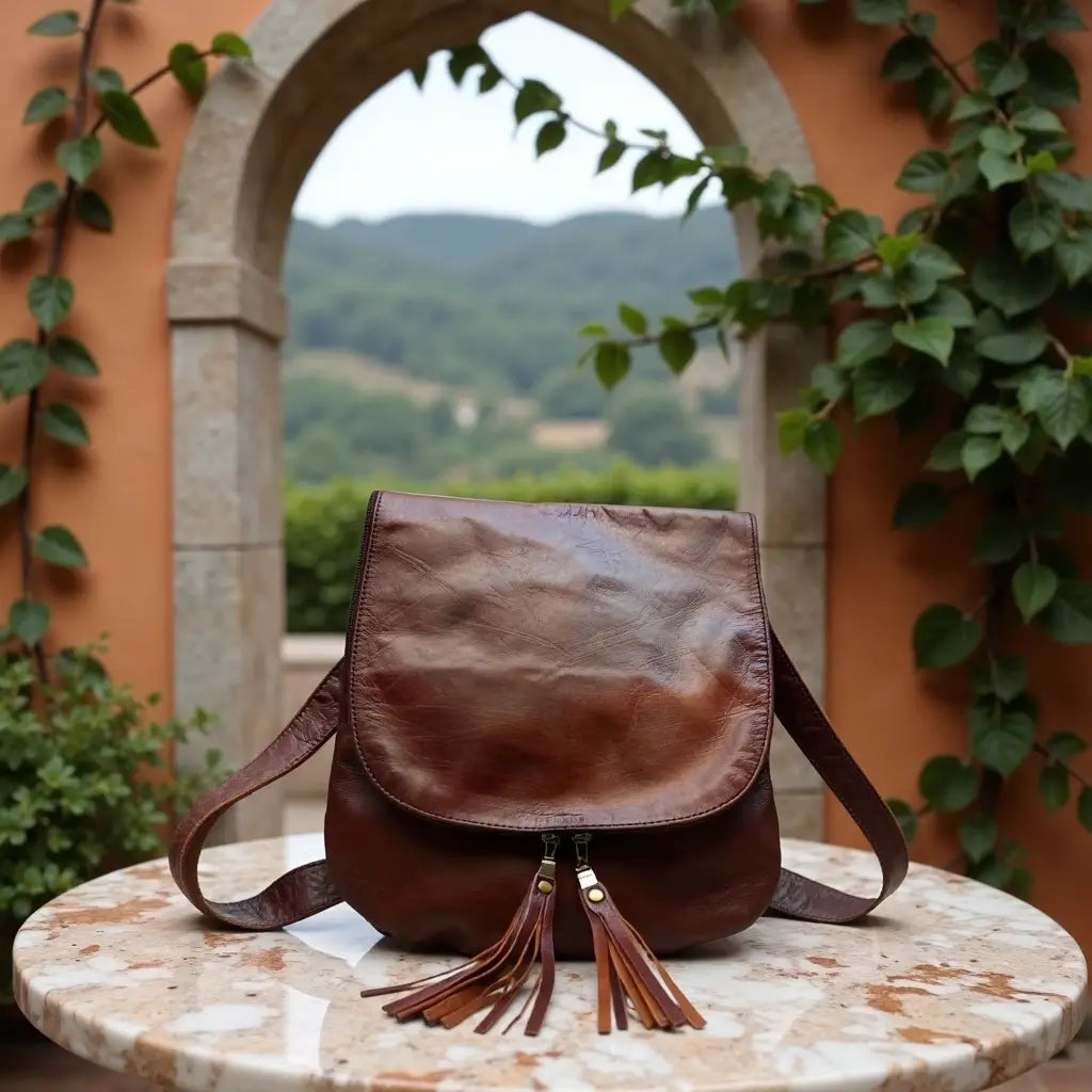Brown Leather Crossbody Bag with Tassel Detail – Handcrafted Purse image 6